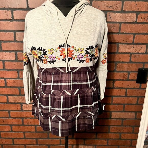 Ivy Jane baby doll plaid and sweatshirt mixed material top size Sm. - Picture 1 of 8